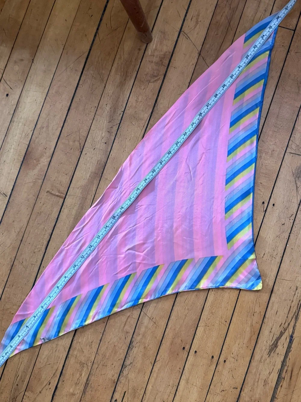 Vintage Scarf Acetate triangle striped pastel pink blue purple yellow Made Japan